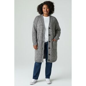 Cozy Woman Within Marled Longline Cardigan Sweater Size 2X 26/28 Black White